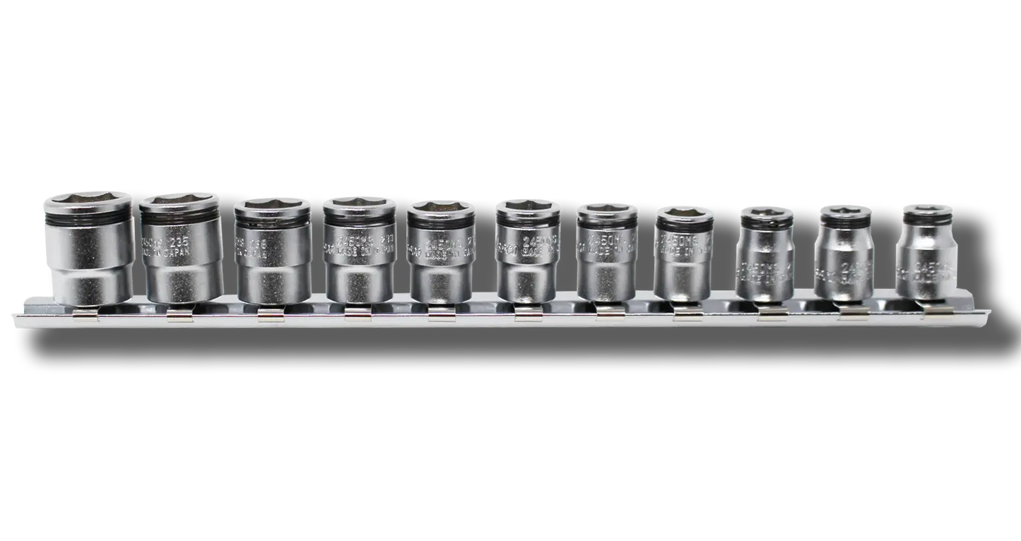 Ko-ken 1/4” Drive Short NUT GRIP Socket Set, 5–14mm (11 Pc) Front View