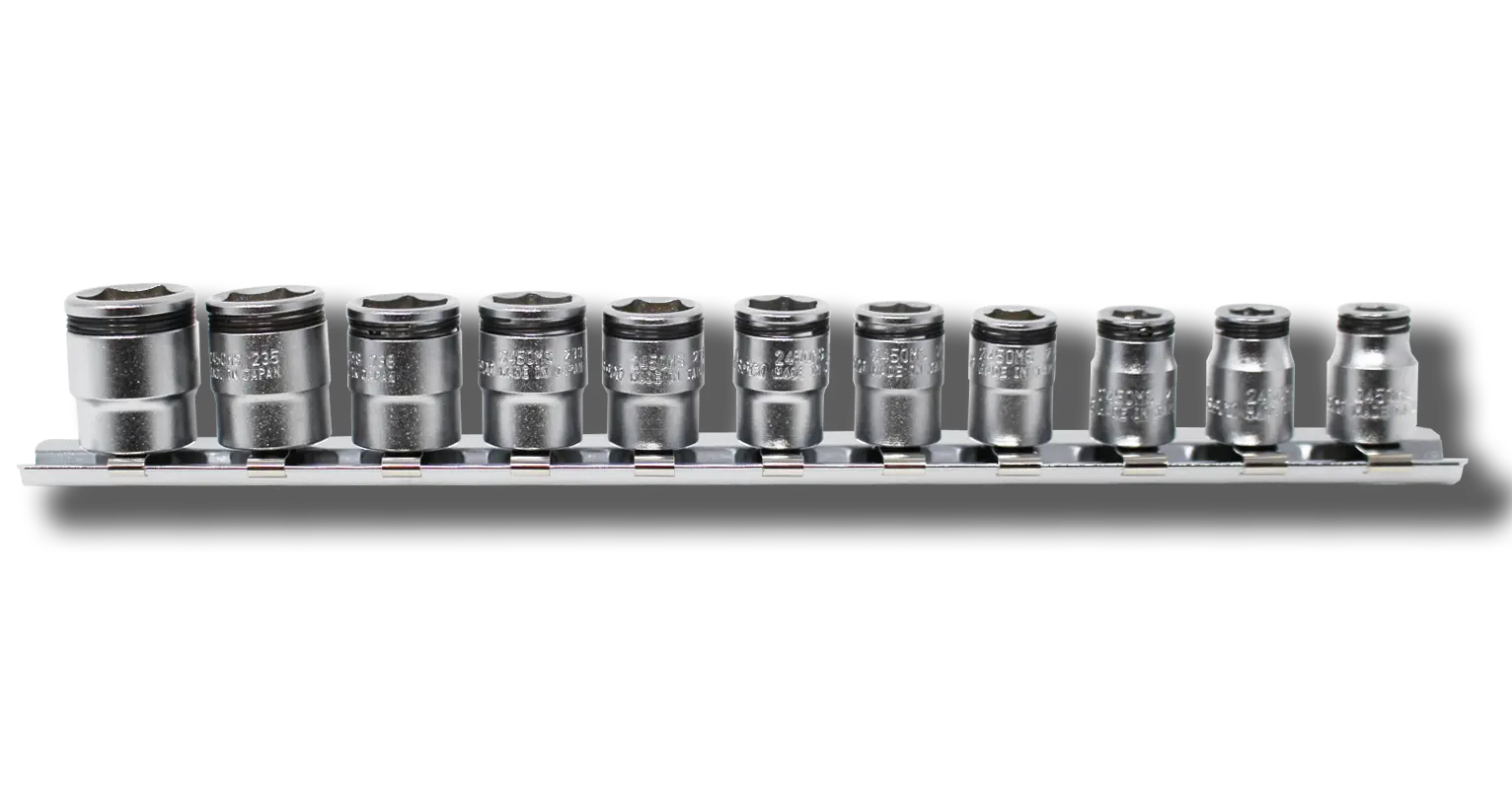 Ko-ken 1/4” Drive Short NUT GRIP Socket Set, 5–14mm (11 Pc) Front View