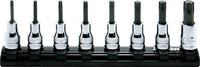 Ko-ken 3/8" TORX® Bit Socket Set (8 pieces) / Rail 7.8" Front View