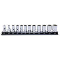 Ko-ken 3/8" Drive 6-point Semi Deep Socket Set (12 pieces) / Rail 11.8" Front View