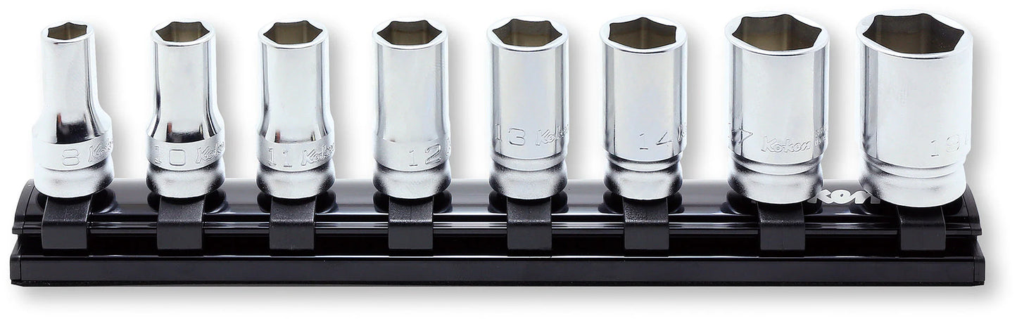Ko-ken 3/8" Drive 6-point Semi Deep Socket Set (8 pieces) / Rail 7.8"