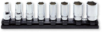 Ko-ken 3/8" Drive 6-point Semi Deep Socket Set (8 pieces) / Rail 7.8" Front View