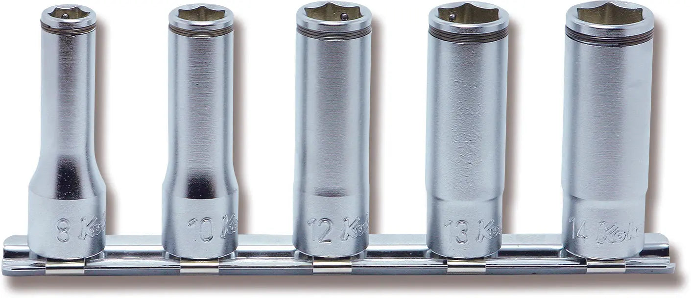 Ko-ken 3/8" Drive Deep NUT GRIP® Socket Set (8–14mm, 5-Piece) Front View