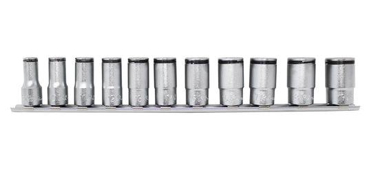Ko-ken 3/8" Sq. Dr. Semi-Deep NUT GRIP® Socket Set, 8–19mm (11 Pieces) Front View