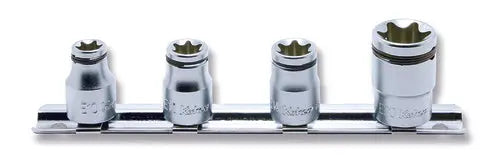 Ko-ken 3/8” Sq. Dr. 4 Pc NUT GRIP TORX Socket Set (E10–E20) Front View