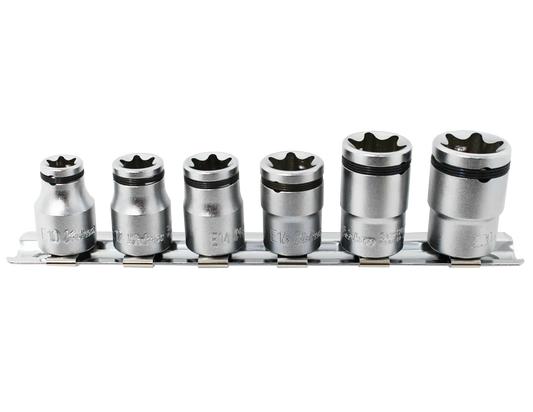 Ko-ken 3/8" Nut Grip E-Torx Socket Set (E10–E20) — 6 Piece Front View