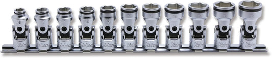 Ko-ken USA 3/8" Sq. Dr. Universal NUT GRIP® Socket Set, 8mm–19mm (11 pc) Front View