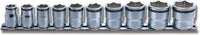 Ko-ken 3/8" Sq. Dr. Nut Grip Socket Set on Rail (10–22mm) — 10 Pc Front View