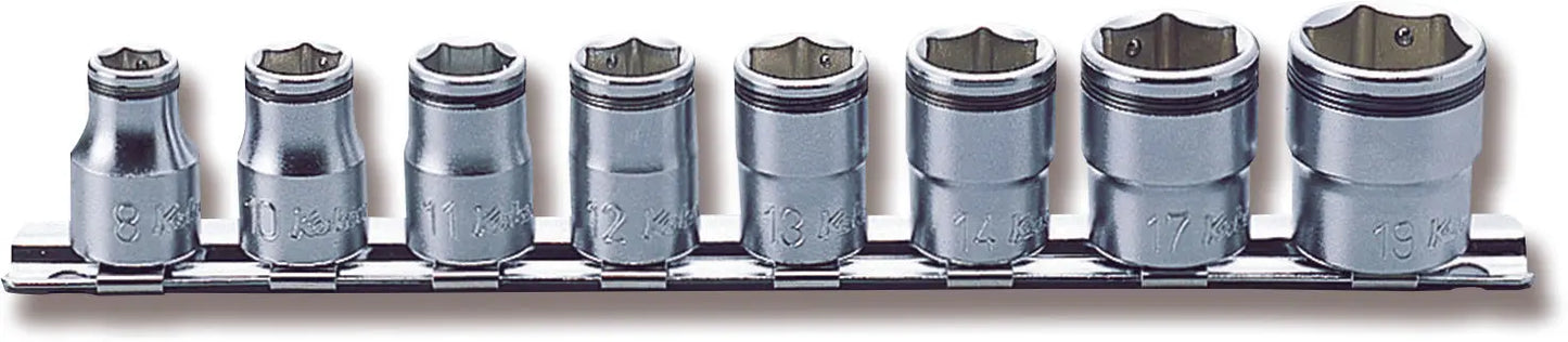 Ko-ken 3/8" Drive NUT GRIP Socket Rail Set, 8–19mm (8 pc) Front view