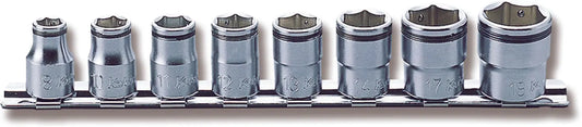 Ko-ken 3/8" Drive NUT GRIP Socket Rail Set, 8–19mm (8 pc) Front view