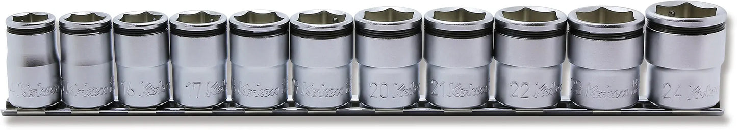 Ko-ken 1/2" Drive NUT GRIP® Socket Set — 14–24mm (11 pc) Front View