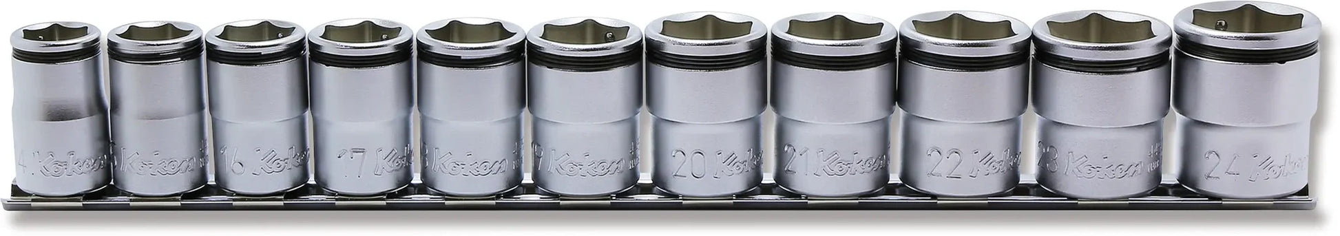 Ko-ken 1/2" Drive NUT GRIP® Socket Set — 14–24mm (11 pc) Front View