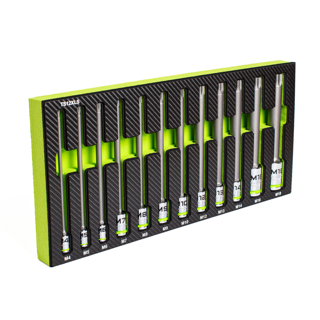 GRIPEDGE RPT Extra-Long Triple Square Bit Socket Set — 12-Pc, 1/4″ • 3/8″ • 1/2″ Drives