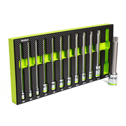 GRIPEDGE RPT Extra-Long Triple Square Bit Socket Set — 12-Pc, 1/4″ • 3/8″ • 1/2″ Drives