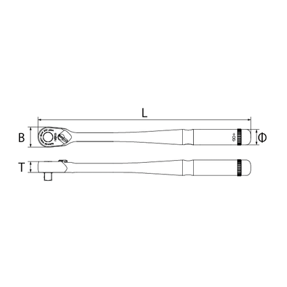Nepros 3/8" Drive Long Ratchet Handle (90-Tooth) mechanical drawing