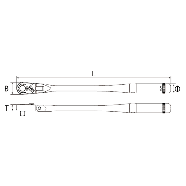 Nepros 3/8” Flex-Head Ratchet Handle — Long (90-Tooth) mechanical drawing