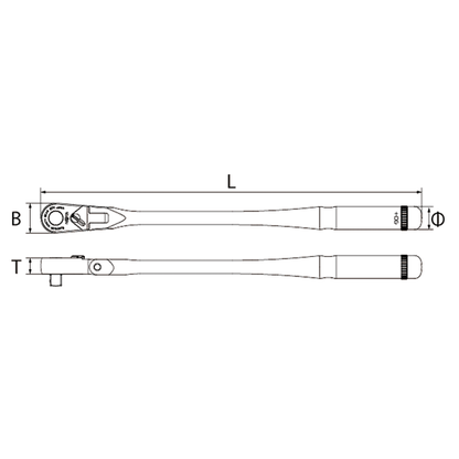 Nepros 3/8” Flex-Head Ratchet Handle — Long (90-Tooth) mechanical drawing