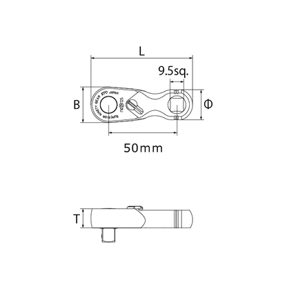 Nepros 3/8"sq. SHORT RATCHET (90-TOOTH) mechanical drawing