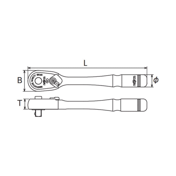 Nepros 1/4"sq. Ratchet Handle (90-Tooth) mechanical drawing