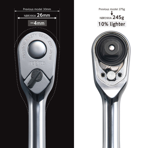 Two ratchets with technical details and weight comparison 