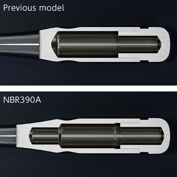Comparison of two models labeled 'Previous model' and 'NBR390A'.