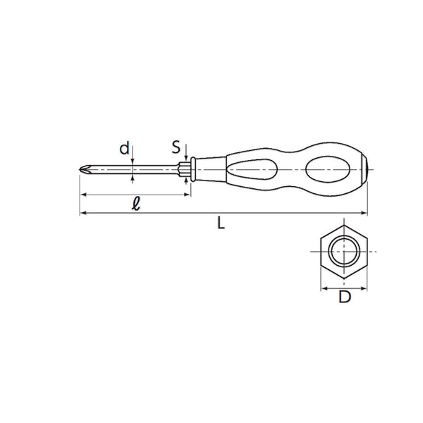 Nepros Phillips Screwdriver (Wooden Grip) — No.2 mechanical drawing