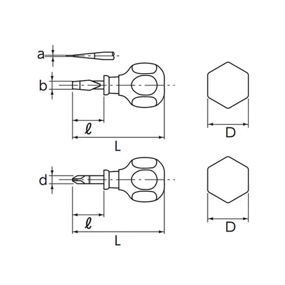 Nepros Screwdrivers (Wooden Grip) – Stubby No. 2 Phillips mechanical drawing