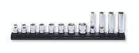 Ko-ken 3/8" Drive 6-point Regular & Deep Socket Set (12 pieces) / Rail 11.8" Front View