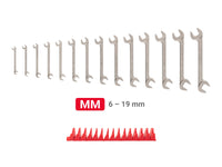 Tekton Angle Head Open End Wrench Set with Modular Organizers, 14-Piece (6-19 mm) Front View