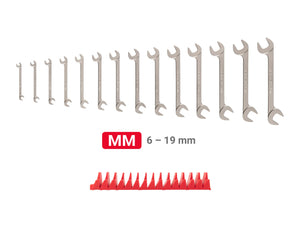 Tekton Angle Head Open End Wrench Set with Modular Organizers, 14-Piece (6-19 mm)