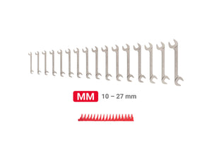Tekton Angle Head Open End Wrench Set with Modular Organizers, 16-Piece (10-27 mm)