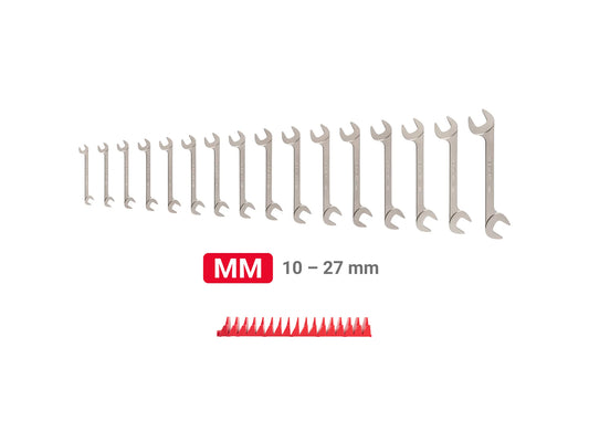 Tekton Angle Head Open End Wrench Set with Modular Organizers, 16-Piece (10-27 mm) Front View