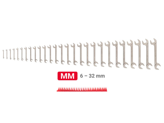 Tekton Angle Head Open End Wrench Set with Modular Organizers, 27-Piece (6-32 mm) Front View