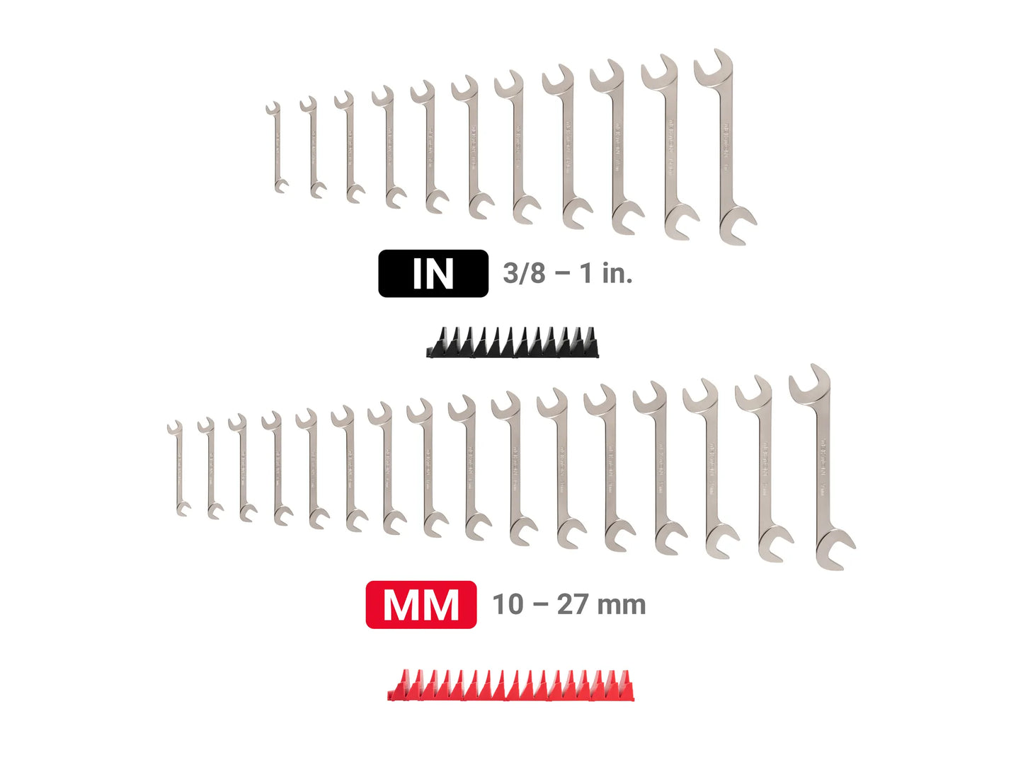 Tekton Angle Head Open End Wrench Set with Modular Organizers, 27-Piece (3/8-1 in, 10-27 mm)