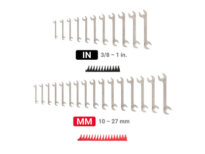 Tekton Angle Head Open End Wrench Set with Modular Organizers, 27-Piece (3/8-1 in, 10-27 mm)