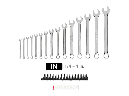 Tekton Combination Wrench Set with Modular Organizers, 15-Piece (1/4-1 in) Front View