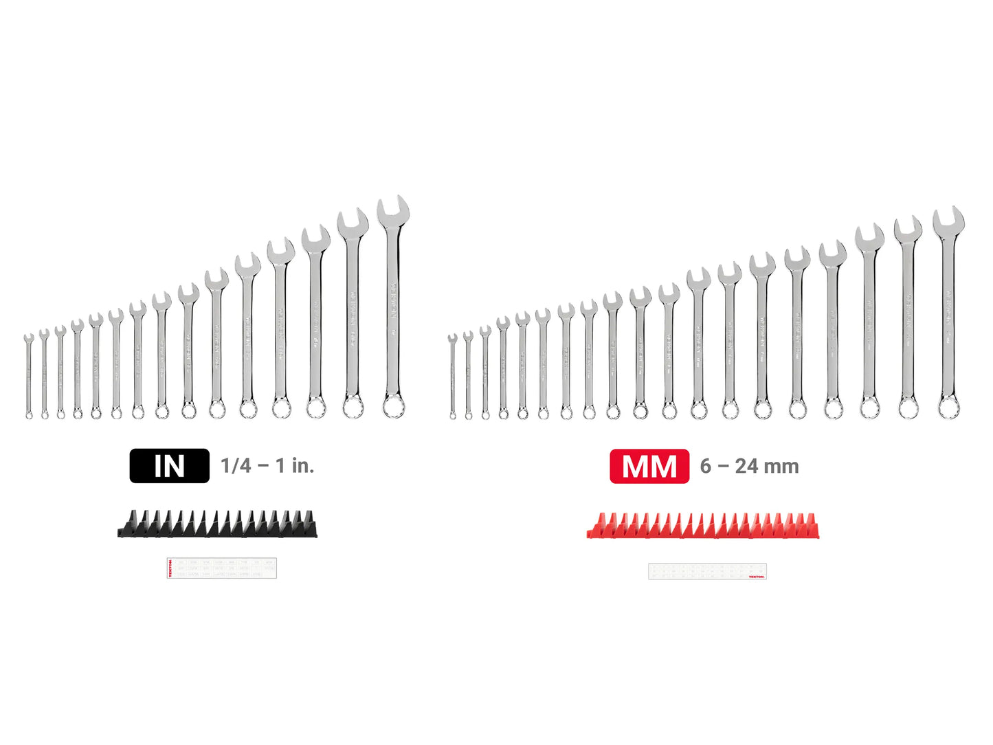 Tekton Combination Wrench Set with Modular Organizers, 34-Piece (1/4-1 in, 6-24 mm) Front view