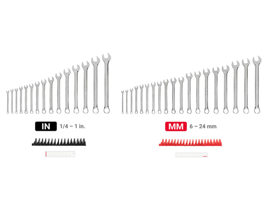 Tekton Combination Wrench Set with Modular Organizers, 34-Piece (1/4-1 in, 6-24 mm) Front view