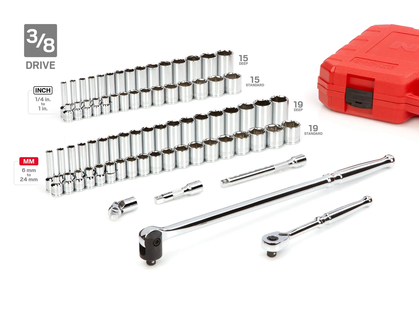 Tekton 1/4", 3/8", 1/2" Drive 6-Point Socket and Ratchet Set with Cases, 212-Piece (5/32" - 1-5/16", 4 - 32 mm)