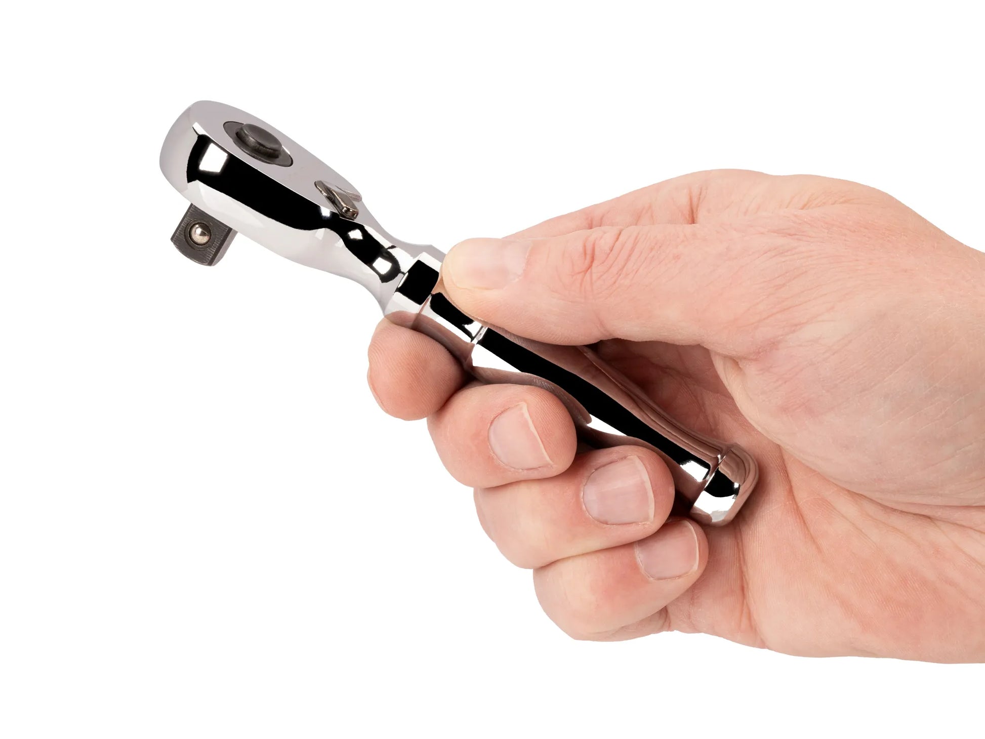 Tekton 3/8" Drive x 4.5" Stubby Ratchet with Quick Release Button Left View