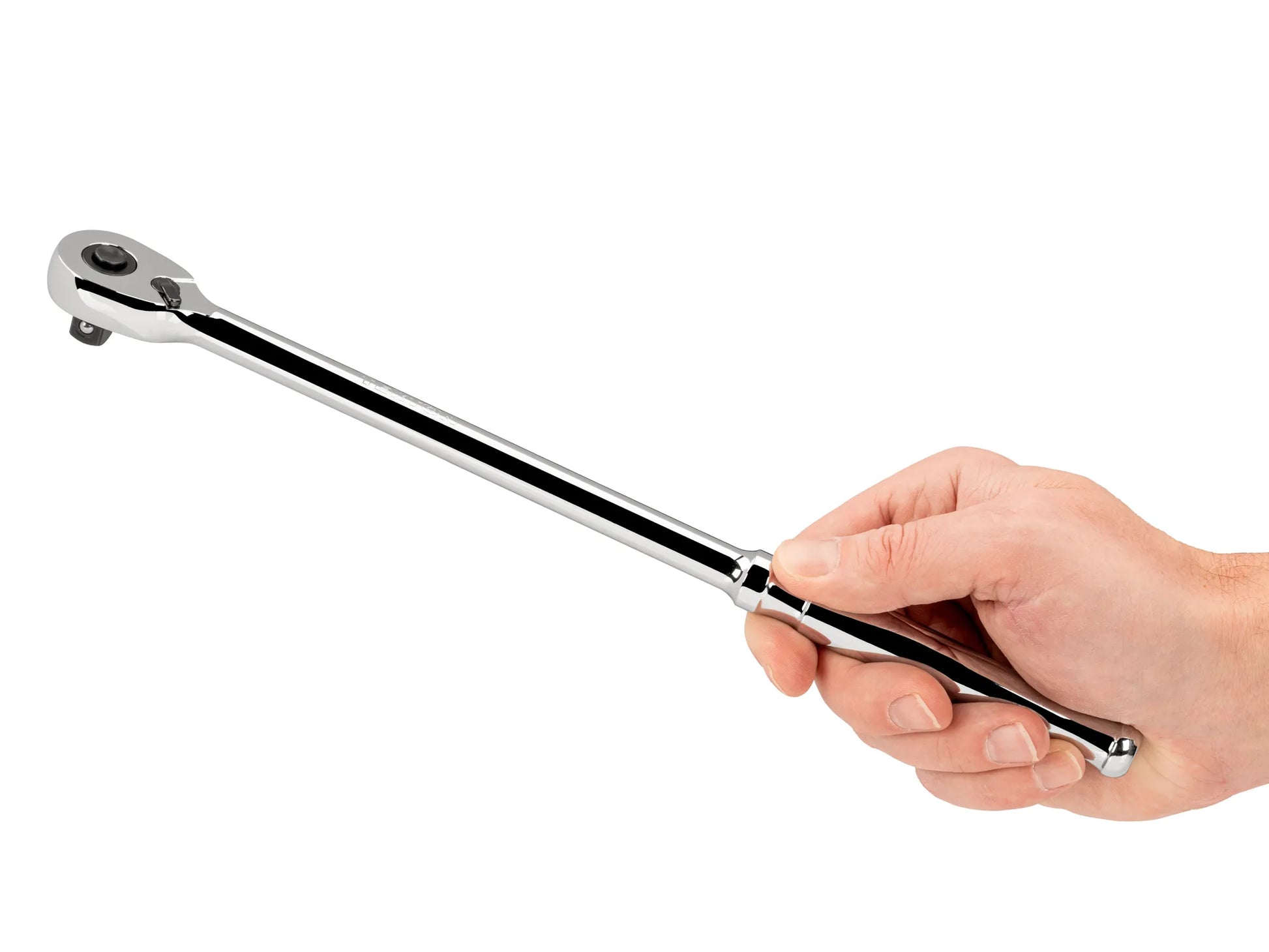 Tekton 3/8" Drive x 12" Polished Grip Long Ratchet with Quick Release Button Left View