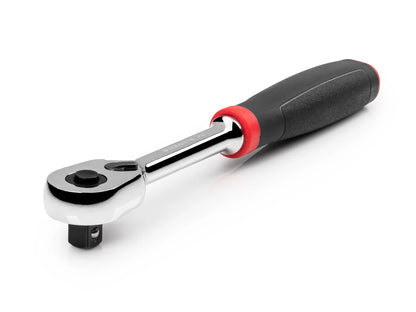 Tekton 3/8" Drive x 8" Comfort Grip Ratchet with Quick Release Button Front and Top View
