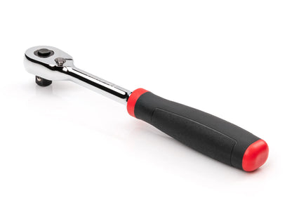 Tekton 3/8" Drive x 8" Comfort Grip Ratchet with Quick Release Button Top and Left View 
