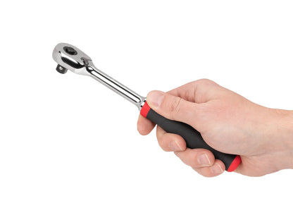 Tekton 3/8" Drive x 8" Comfort Grip Ratchet with Quick Release Button Front and Left View 