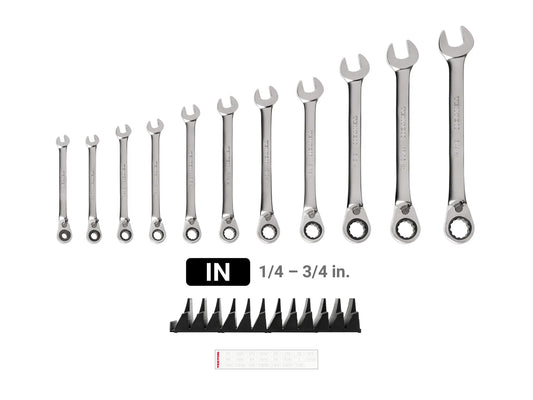 Tekton Reversible 12-Point Ratcheting Combination Wrench Set with Modular Organizers, 11-Piece (1/4-3/4 in) Front View