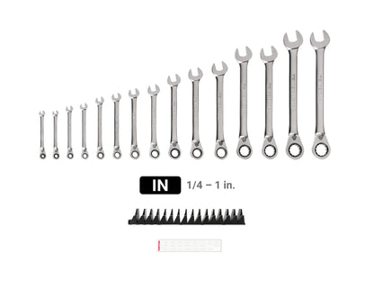 Tekton Reversible 12-Point Ratcheting Combination Wrench Set with Modular Organizers, 15-Piece (1/4-1 in)