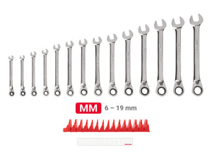 Tekton Reversible 12-Point Ratcheting Combination Wrench Set with Modular Organizers, 14-Piece (6-19 mm)