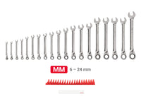 Tekton Reversible 12-Point Ratcheting Combination Wrench Set with Modular Organizers, 19-Piece (6-24 mm) Front View