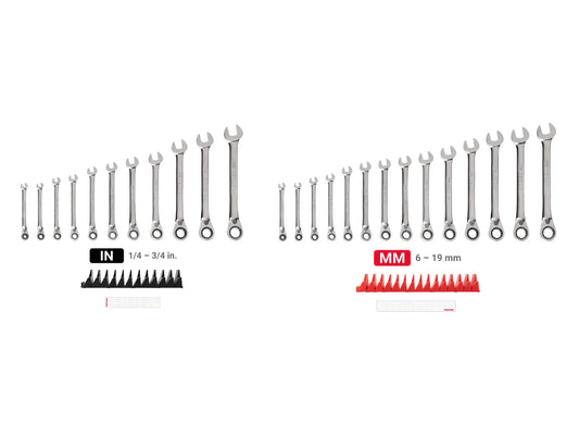 Tekton Reversible 12-Point Ratcheting Combination Wrench Set with Modular Organizers, 25-Piece (1/4-3/4 in, 6-19 mm) Front View
