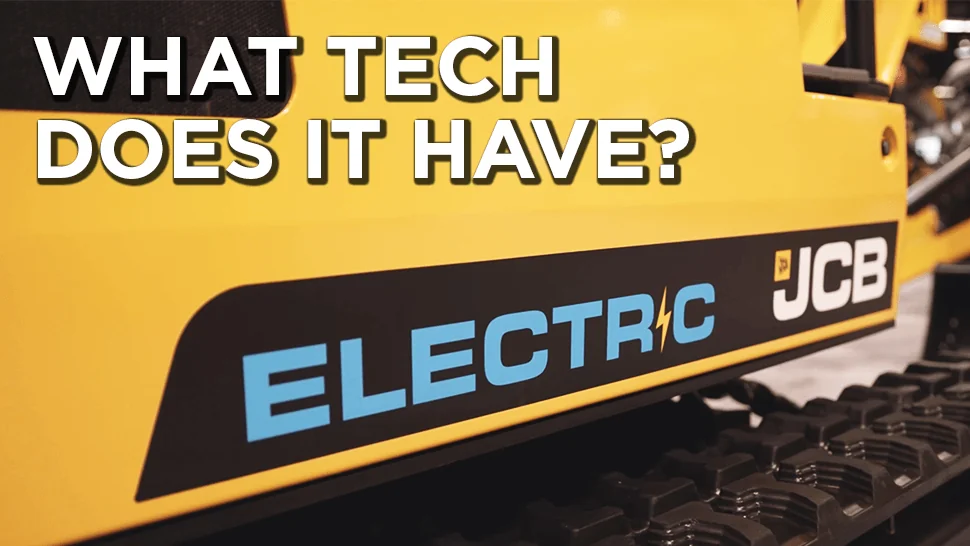 Text saying Electric JCB on a heavy equipment body